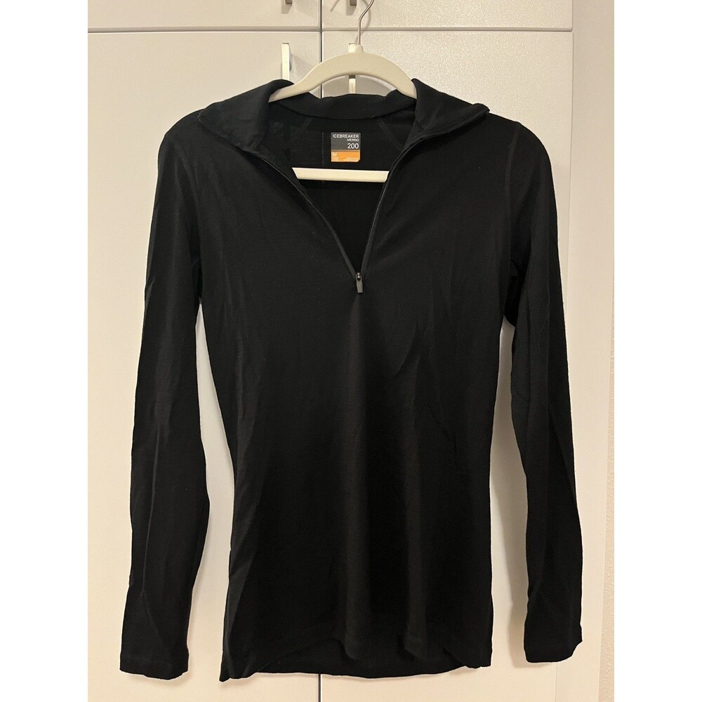 Icebreaker 200 Oasis Merino Wool 1/2 Zip Long Sleeve Base Layer Black Women's M